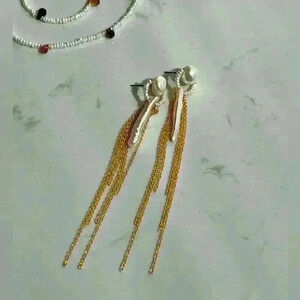 Freshwater Pearl stud earrings gold filled with chains